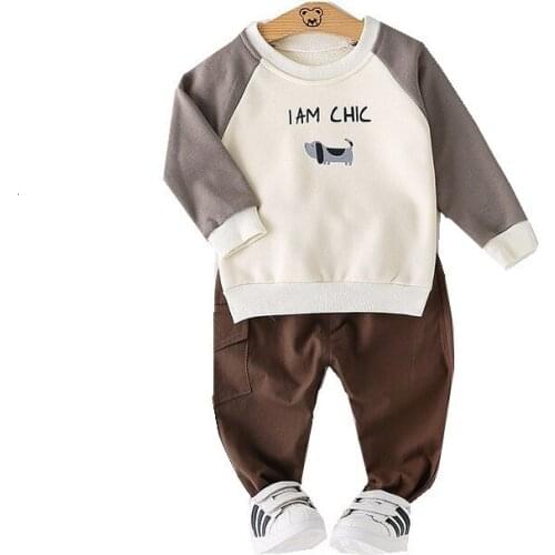 Spring Autumn Baby Clothes Suit Children Boy Girls Cartoon Alphabet Puppy T Shirt Pants 2Pcs/sets Toddler Kids Casual Tracksuits