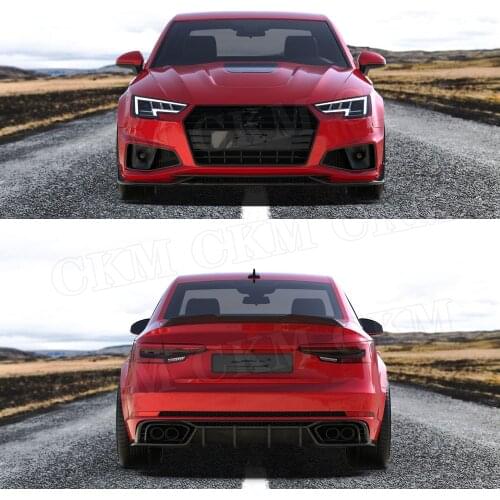 Dry Carbon Fiber Body kits Front chin Lip side skirts Aprons Rear Lip Spoiler Rear Bumper Diffuser For Audi A4 S4 B10 2019