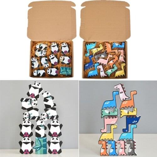 13 Pcs/box Children Wooden Stacking Game Building Blocks Cartoon Panda Dinosaur Wooden Blocks Kids Creative Educational Toys