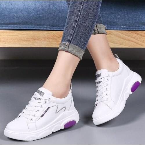 Split Leather Fashion Women Sneakers Heel High 6cm Inside Shoes Woman Autumn Platform Women shoes Light Weight sneakers women