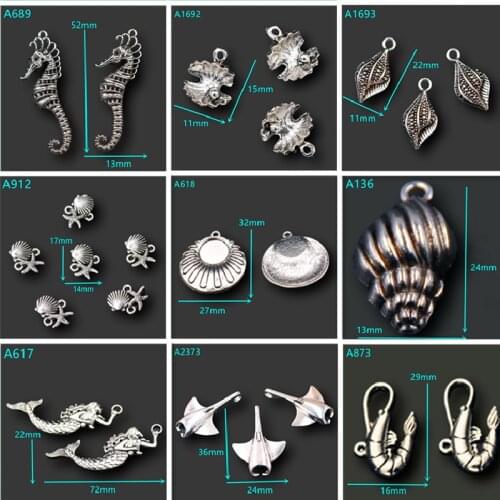 Marine Animal DIY Metal Pendant, Sea Shell Charms, Sea Horse Charms, Conch Charms, Mermaid Charms, Sea Mussel Charms, P540
