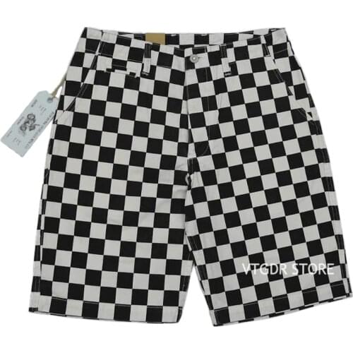 BOB DONG Checkerboard Racing Track Style Summer Men Shorts Black & White Check
