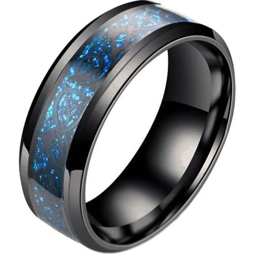 Vintage stainless steel mens wedding ring punk vintage pattern ring black carbon fiber ring