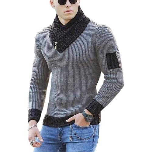 New Fall 2021 England Large Size Mens Sweater Pullover Long Sleeve Fashion Urban Scarf Turtleneck Mens Knitwear Korean Clothes