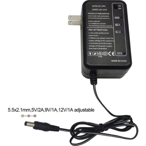 Rechargeable 5000mAh 5V 9V 12V UPS Uninterrupted Backup Power Supply 5.5x5.1mm Output for WiFi Router LED CCTV Camera