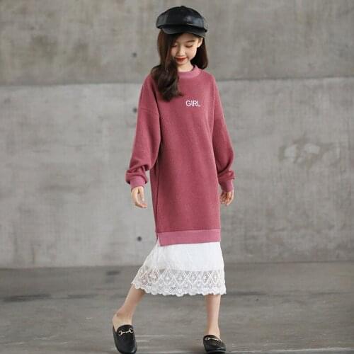 Teenager Girls Dress Elegant Autumn Winter Lace Knit Kids Dresses for Girl Childrens Clothing Sweater Princess Dress 4-14Y