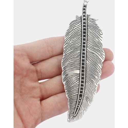 2PCS 124*41mm Antique Silver Color Big Leaf Pendant DIY For Jewelry Making metal pendants jewelry supplies accessories