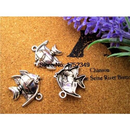 10PCS--Angelfish Charms Antique silver Angel Fish Pendants/Charms,Tropical Fish 21x24mm