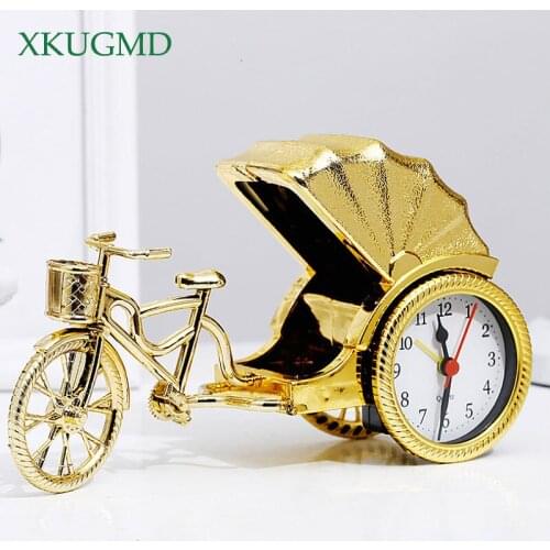 Retro Rickshaw Plastic Ornaments Student Alarm Clock Simulation Car Sculpture Crafts Home Decoration Accessories
