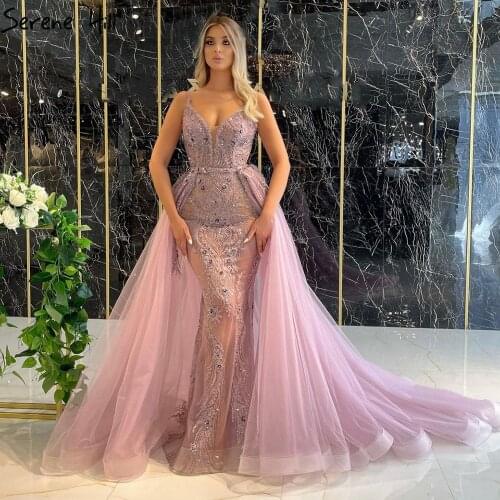 Serene Hill Pink Detachable Skirt Evening Dresses Gowns 2021 Mermaid Elegant Luxury For Woman Party LA71363