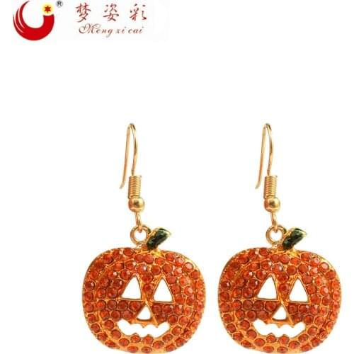Full Crystal Ear stud for Girls Fashion Dangle Rhinestone Pumpkin Charms Earrings For Women Jewelry Halloween Christmas Gifts