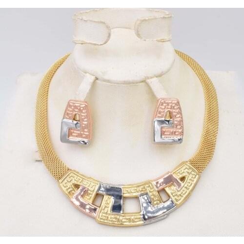 Three Colors Wedding Jewellery Designs Factory Price Jewelry Set For Women New Model Necklace Earrings