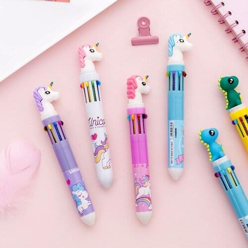 Ten-color Ballpoint Pen Kawaii Creative Stationery Cartoon Student Color Graffiti Pen Girl Heart Multicolor Press Ballpoint Pen