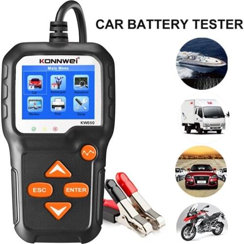 KONNWEI KW650 Car Battery Tester 6V 12V 100-2000 CCA Motorcycle Battery System Analyzer Charging Cranking Test Diagnostic Tool