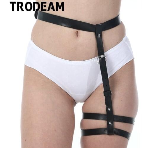 TRODEAM Erotic Leather Harness Garter For Women Body Single Leg Bondage Straps Belt Cage Suspenders Waist Thigh Punk Goth Fetish