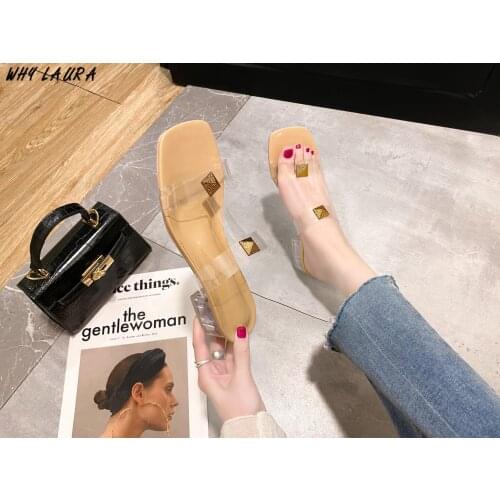 Transparent low-heeled slippers for women Summer shoes for women Transparent PVC high heels for weddings Comfortable party for w