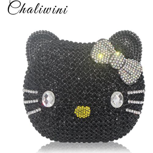 Cartoon Cat Face evening bag cartoon girl Handbags animal crystal Clutch bag diamond party Purse ladies prom Shoulder bag