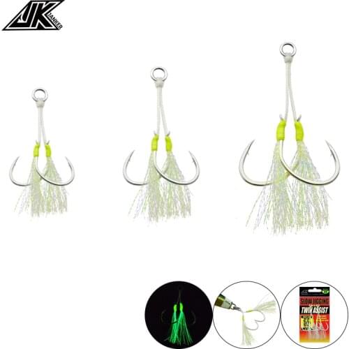 2 Sets JK SJB 1/0-5/0 Assist Fishing Hooks High Carbon Steel Glow Barbed Slow Jigging Hook for Sea Fishing