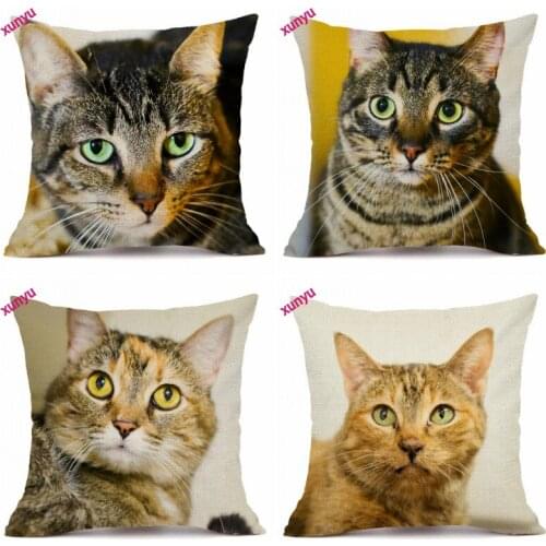 XUNYU Cute Pet Cat Cushion Cover 45x45cm Animal Pillow Case Linen Pillowcase Home Decorative Throw Pillow Cover for Sofa BT009