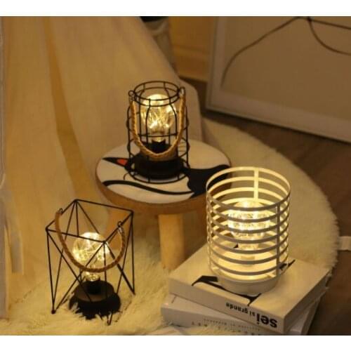 Brief USB/Battery Power Iron Lantern Bar study Corridor Led Decoration Table Lamps Creative Night Lights Lamp with Bulbs