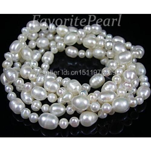 Pearl Necklace - 48 Inches 5-6mm And 8-9mm AA White Color Freshwater Pearl Long Necklace - Bridesmaid Jewelry Free Shipping