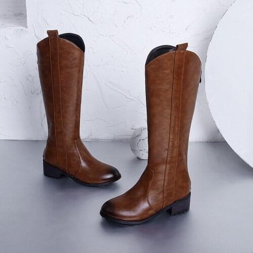 YMECHIC Plus Size 34-45 Women Mid-calf Boots Block Heels Round Toe Wandering Outdoors Lady 2021 Winter Long Riding Knight Boots