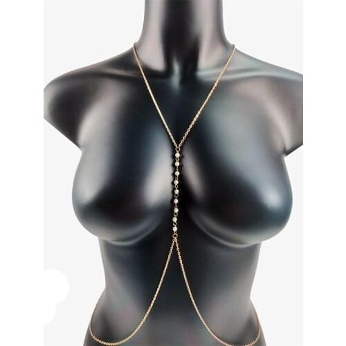 Fashion Body Jewelry Pearl Chest Chain Goth Waist Chain Sexy Bikini Bra for Women Girl Beach Simple Luxury Gift Accessories Goth