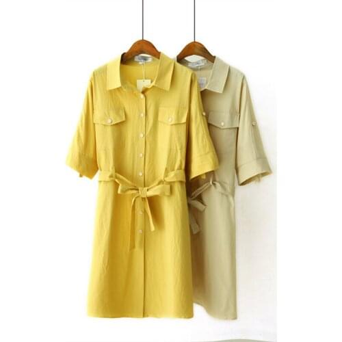 Plus Size Mujer Vestidos Womens 2020 Spring Summer Korean Casual Five points Sleeves Cotton Knee-length Swing Dress Women Z1024