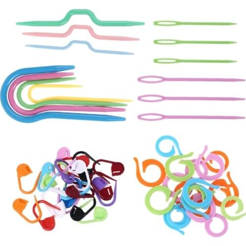 1 Set Plastic Twist Curved Hand Knit Knitting Needles U-shaped Cable Needles Stitch Marker Stitch Counter Rings