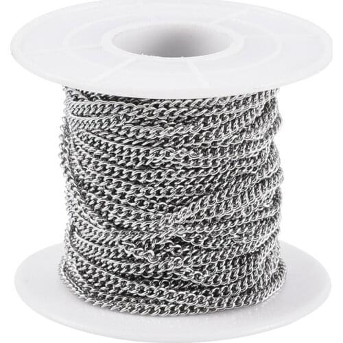 10m/roll 304 Stainless Steel Curb Chains Unwelded Jewelry Chain Link DIY Bracelet Necklace Jewelry Making Findings 2.7x2x0.5mm