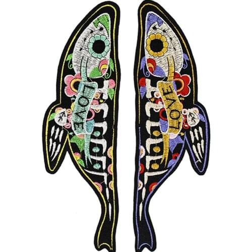 10pieces Fashion Love Fish Embroidery Fabric Patches Iron on Badges Clothes Appliques Sticker Decorated Sewing Supplies TH1302