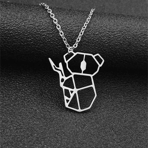 10pcs Steel Color Gold Ketting Origami Koala Necklaces Australia Animal Choker Steampunk Jewelry Stainless Steel Collar Hombre