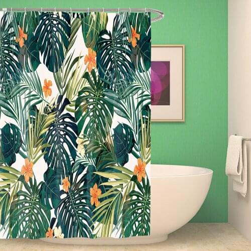 180x180cm Green Leaves Printing Shower Curtain Bearoom Modern Natural Plant Polyester Waterproof Bath Curtain for Bathroom Decor