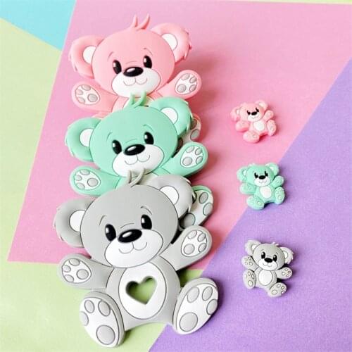 2pcs/set BPA Free Silicone Bear Beads Teethers Baby Toys RattleSilicone Bead Tiny Rod Baby Teething Nursing Gift