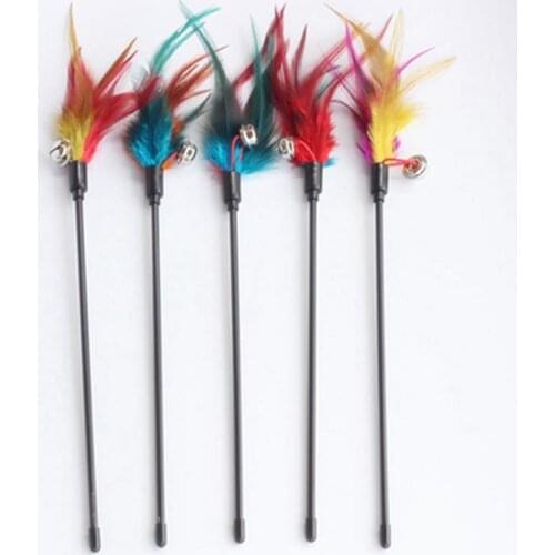 2PCS Cat Feather Teaser Wand Pet Bell Teaser Toy Fake Feather Bell Decor Cat Bell Teaser Toy Cat Teaser Wand