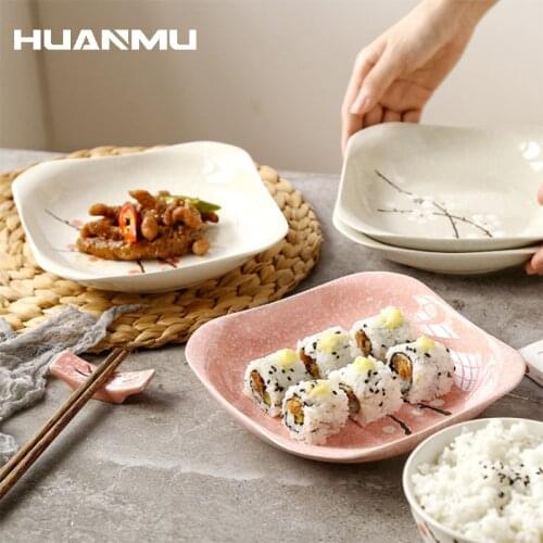 7 inch Colorful Plum Blossom Square Ceramic Plate Dinner Under-Glazed Dishes Dessert Tray Home Kitchen Dinnerware Microwave Safe
