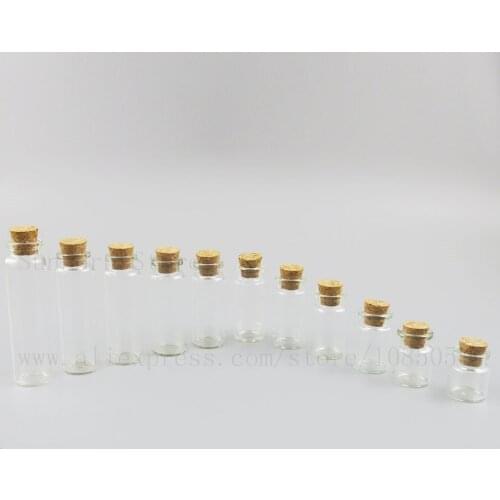 Promotion! 5pcs 5ml 8ml 10ml 15ml 20ml small clear glass vial with cork stopper empty wishing glass bottle for gift present