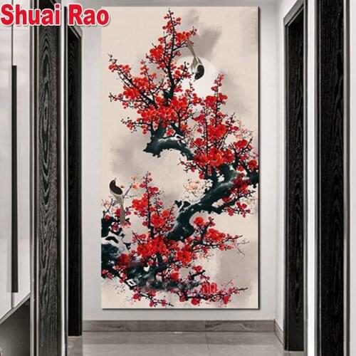 Large Size,Diamond Painting,Plum Blossom Magpie,Home Decor,Embroidery, Flower,Mosaic,Picture,Handcraft Kit,Chinese Style art