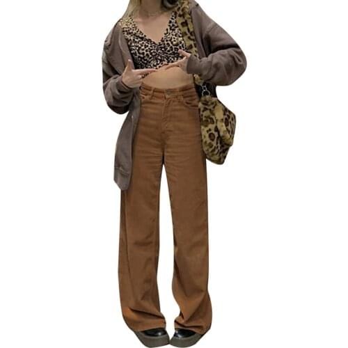 New Women Casual Wide-Leg Pants Solid Color High Waist Loose Trousers Khaki/ Apricot Fashionable And Charming Unique Style