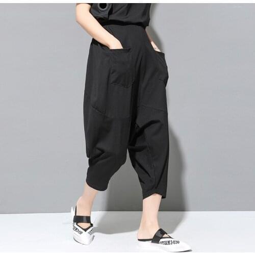 Womens summer new dark cold wind high waist loose casual large size seven-point Harlan pants
