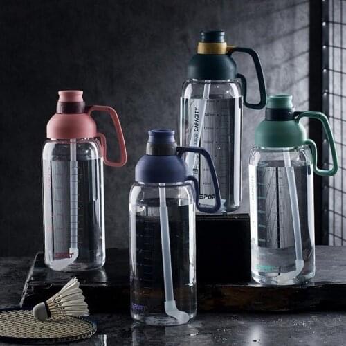 1800ml Outdoor Fitness Sports Water Bottle with Straw Gym Portable Transparent Leak-proof Drinkware Travel Tea Protein Shaker