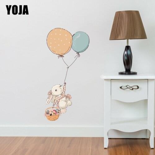 YOJA 28×56.5CM Colored Rabbits Holding Flower Baskets Kids Room Decor Home Wall Stickers 8WS0392