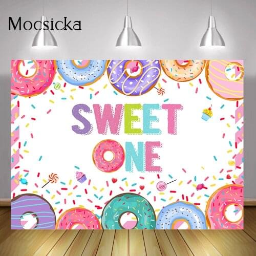 Sweet Donuts One Birthday Backdrop Newborn Baby 1st Birthday Dessert Cake Table Photo Background Chocolate Candyland Props