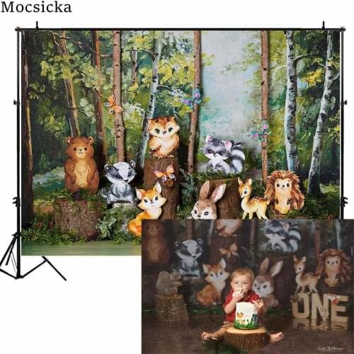 Cartoon Forest Safari Animals Backdrop Family Shoot Photocall Baby Shower Customized Photo Background Decor Banners Photo Studio