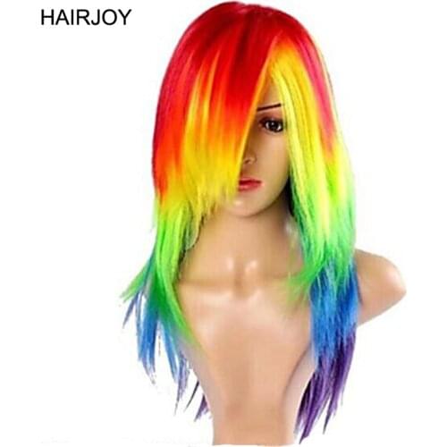 HAIRJOY Synthetic Hair Womens Cosplay My Little Pony Rainbow Dash Multi Color Heat Resistant Party Wig Free Shipping
