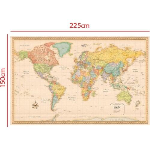 World Map Classic Edition Non-woven Vinyl Spray Map Without National Flag 150x225cm
