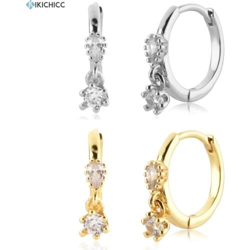 KIKICHICC 925 Sterling Silver Gold Ovals Zircon Huggies Loops Piercing Clips Luxury Jewelry Pendiente Jewelry Round Rock Puck