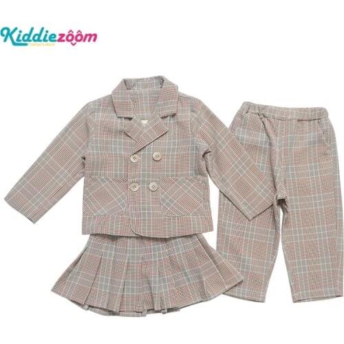 2020 Girls Set 2PCS/Lot Skirt Fashion Pants Plaid Coat Children Clothes Cotton Girls Clothing Sets Full Sleeve