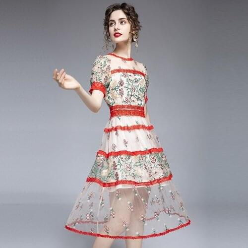 Sweet Floral Lace Embroidery Dress New Womens Slim Dresses Waist Hugging Elegant French Dress As Beautiful As The First Love