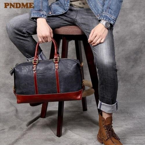 Fashion vintage genuine leather mens womens hand travel bag outdoor high-quality luxury real cowhide shoulder messenger bags